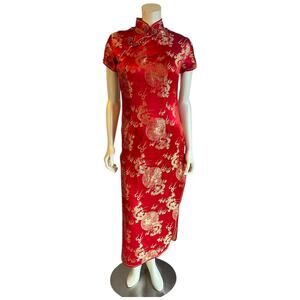 Vintage Red Golden Dragon Cheongsam Qipao Dress Size Small